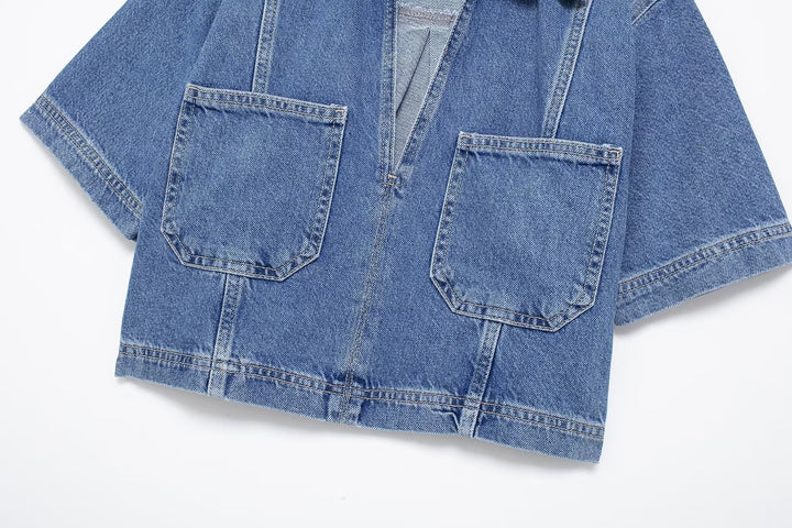 Cropped Denim Shirt&Double Breasted Culottes