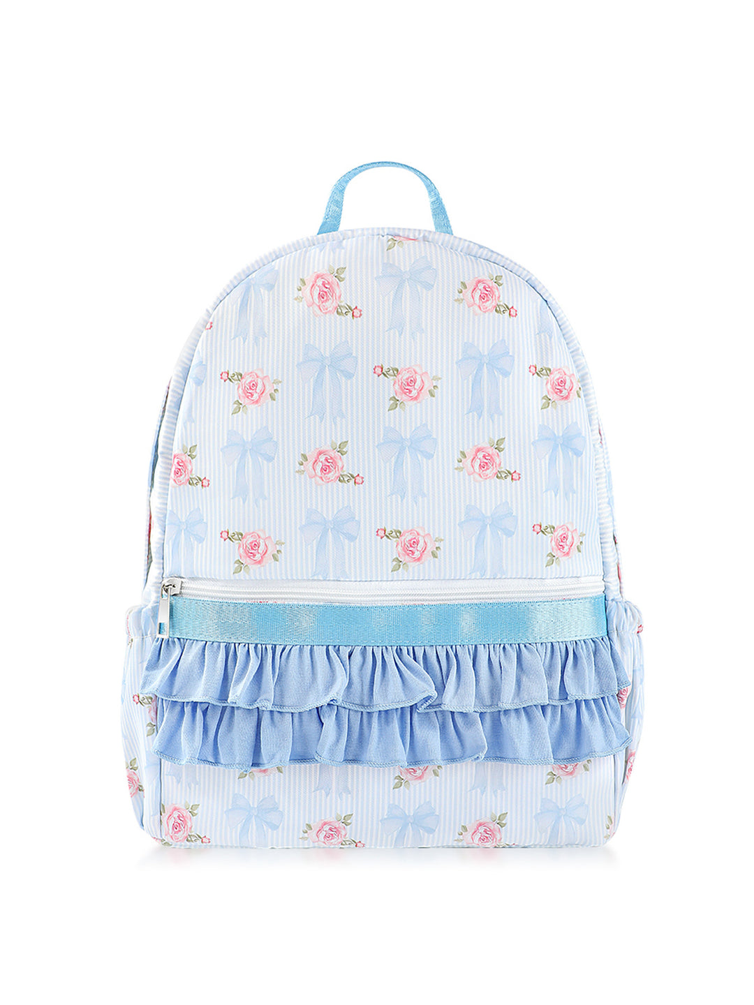 Pink Floral Lightweight Nylon Backpack with Ruffle Decoration