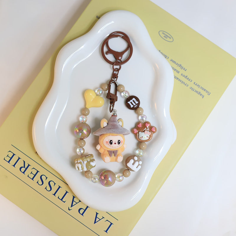 Flocking magic witches labubu Beaded keychain bag pendant gif