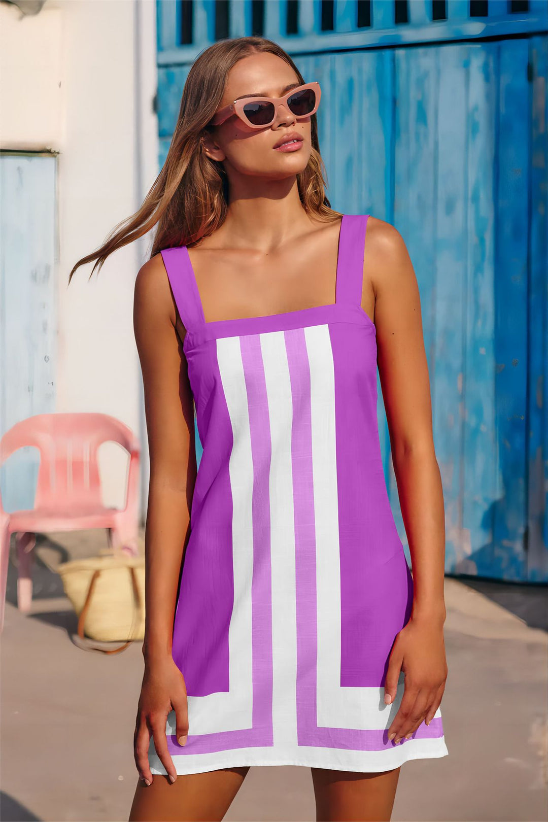 Color Block Square Neck Dress for vacation