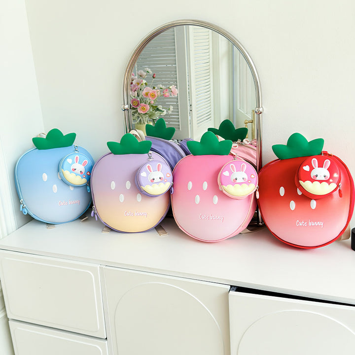 Cute strawberry shape choolbag children's fruit backpack