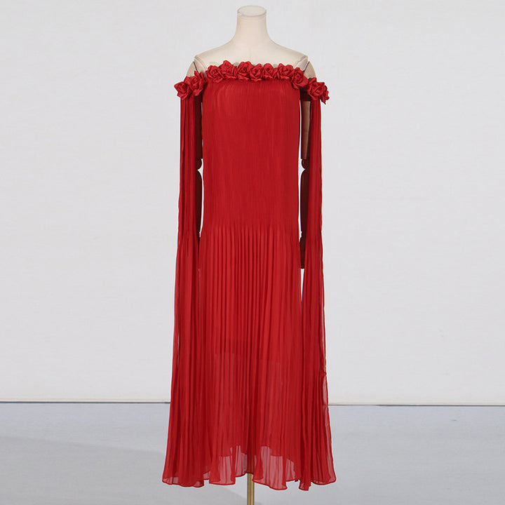 Off Shoulder Rosette Detail Maxi Draped Gown dress