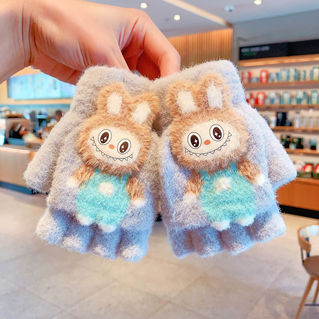 Cute monster Convertible Flip Top furry gloves for kids