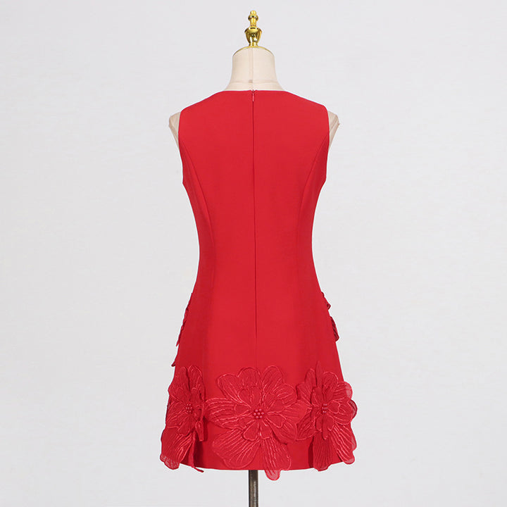 Embroidered flower waisted sleeveless mini dress
