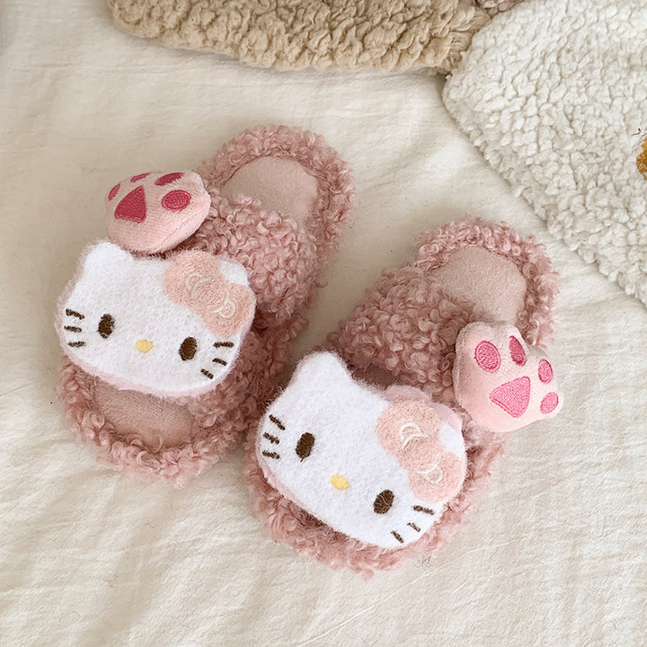 Cute kitty plush home slippers furry slippers for girls
