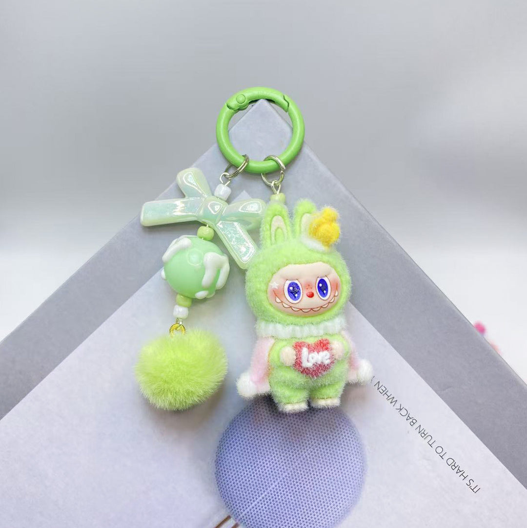Cute monster love heart flocking keychain Valentine's gift