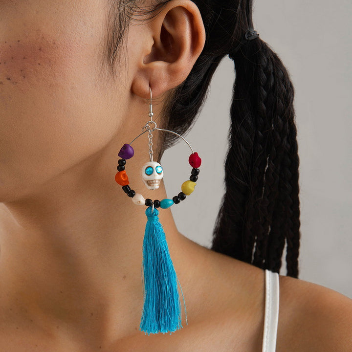 Halloween funny skull tassel rice bead earrings halloween gifts