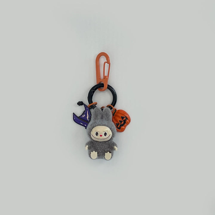 Halloween flocking mini Labubu keychain bag pendant
