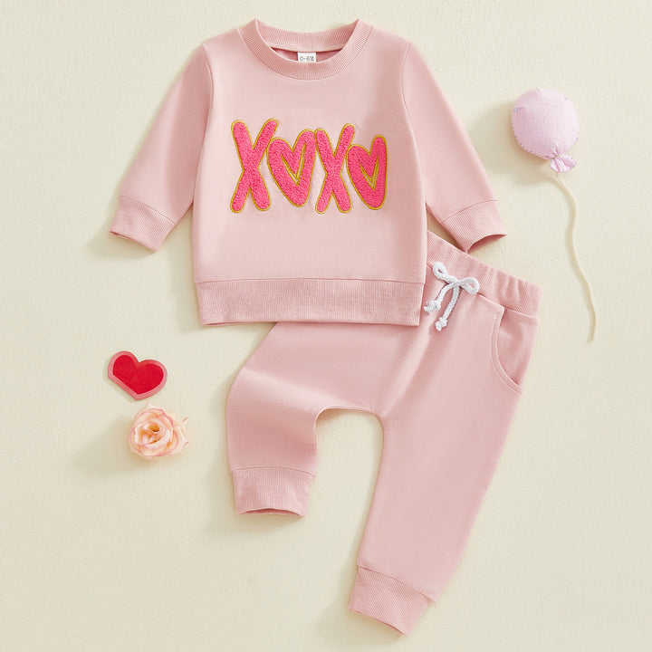 Valentine's xoxo Chenille embroidered sweatshirt pant 2pcs set