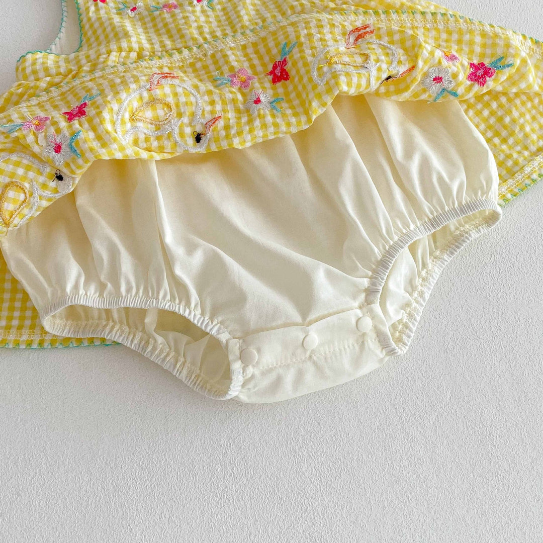Baby girl summer cute duck yellow plaid romper sleeveless bodysuit