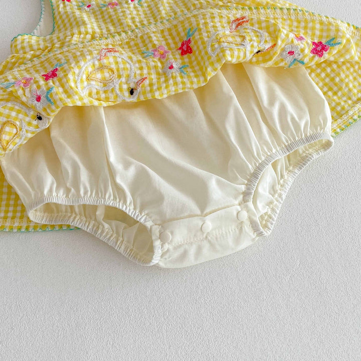 Baby girl summer cute duck yellow plaid romper sleeveless bodysuit