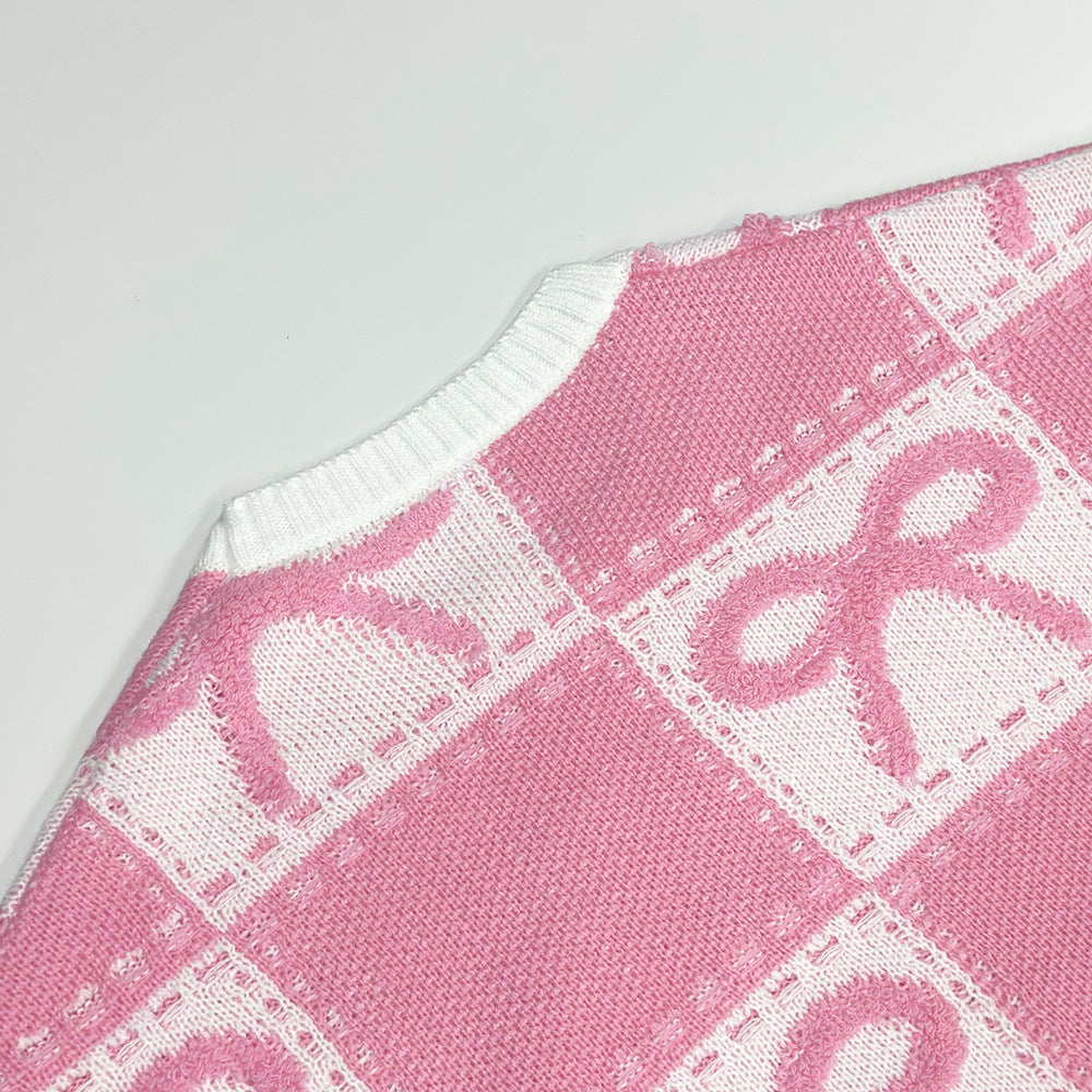 Sweet Christmas pink bow sweater for women