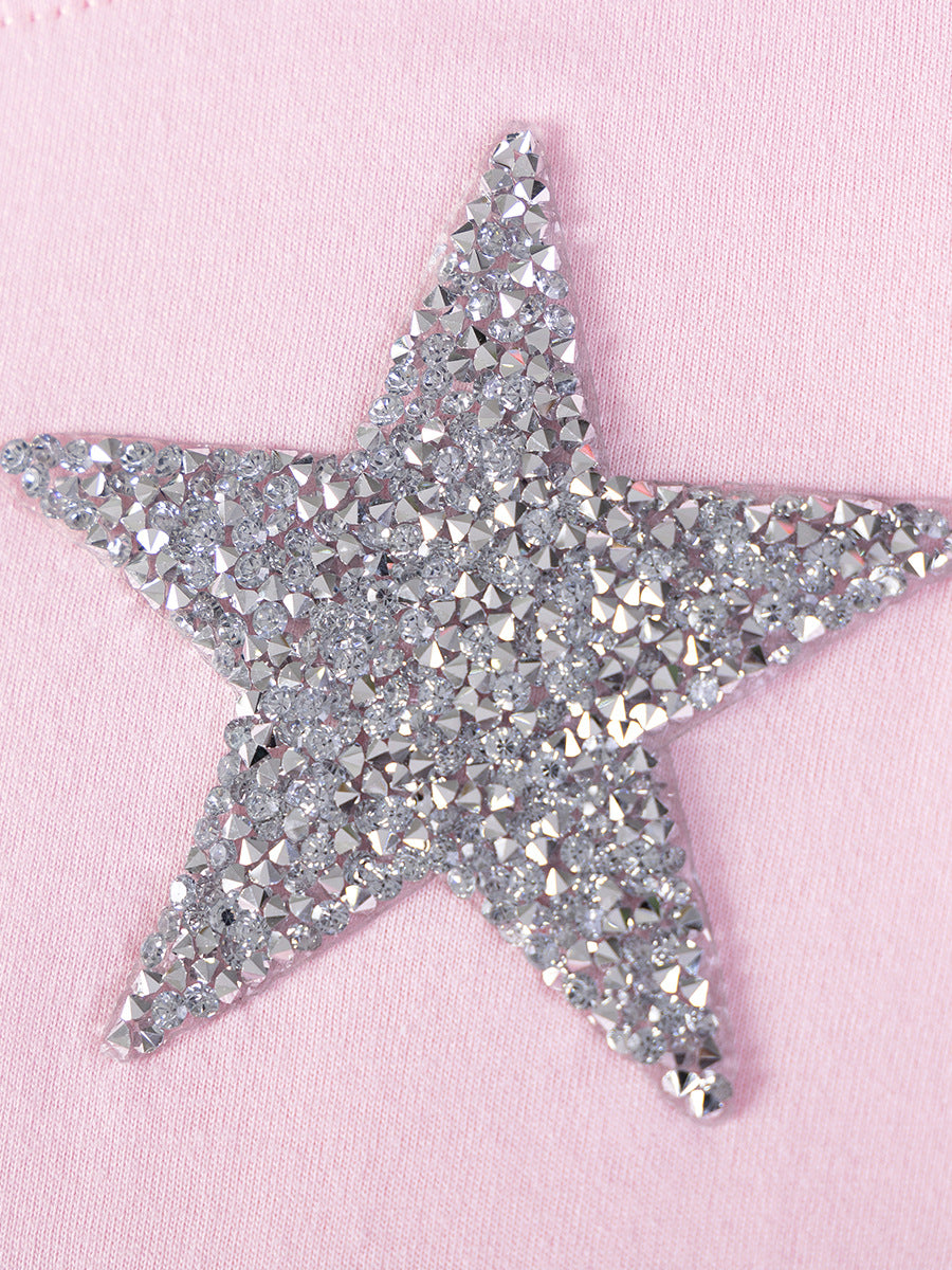 Girls'short-sleeved Sequined Star Rainbow Tulle dress