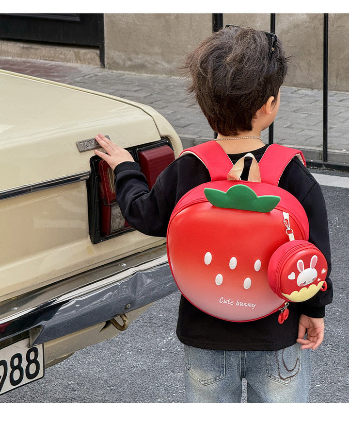 Cute strawberry shape choolbag children's fruit backpack