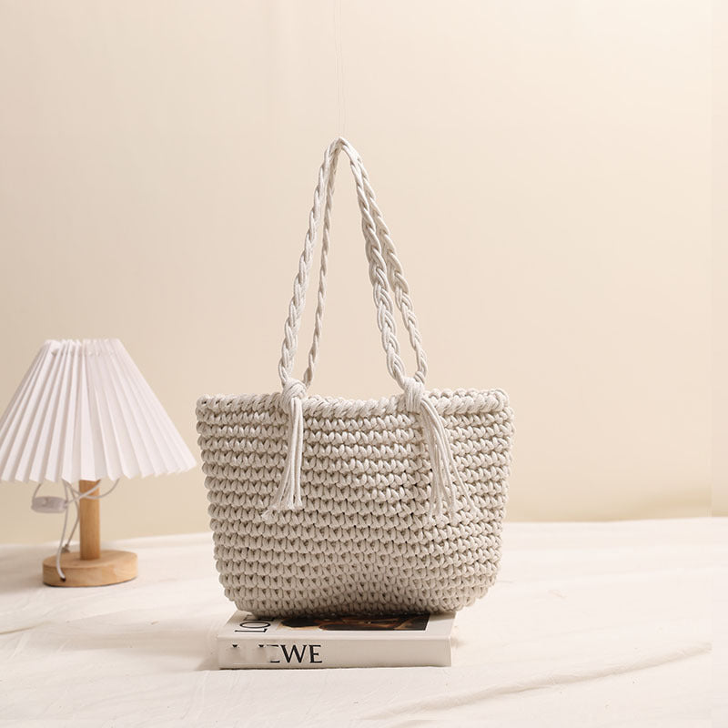 Tassel cotton woven bag colorful woven beach bag