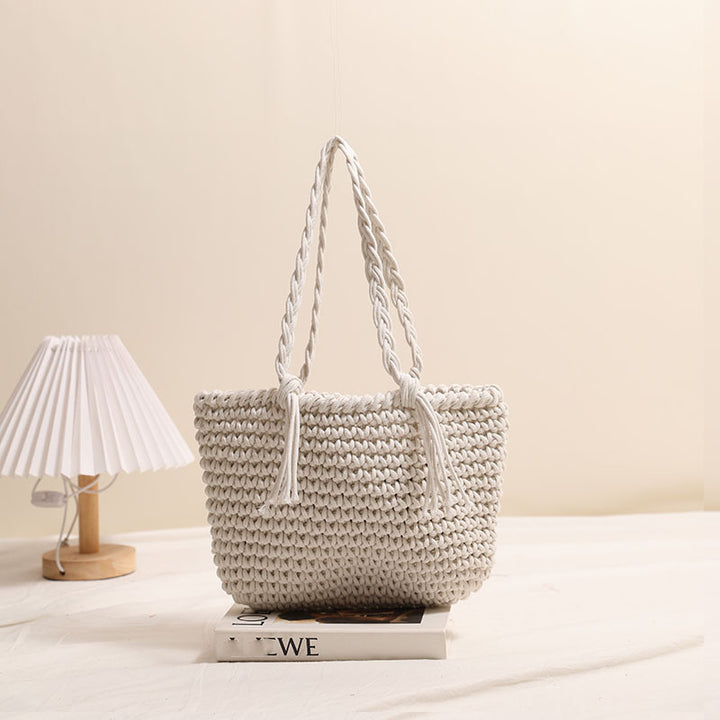 Tassel cotton woven bag colorful woven beach bag