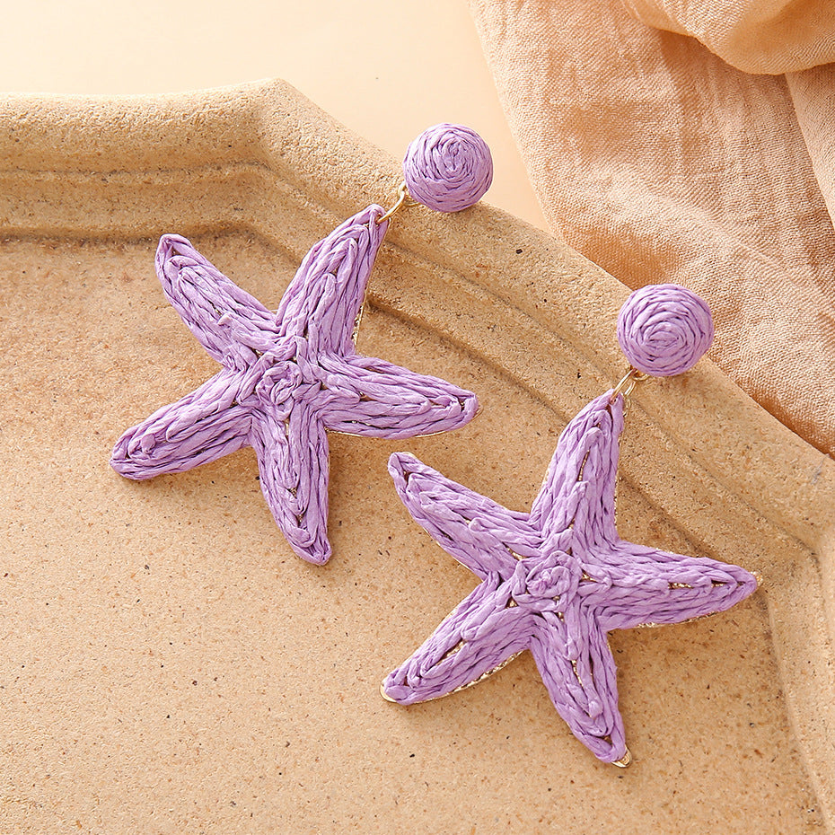 Boho hand-woven starfish earrings for seaside vacation