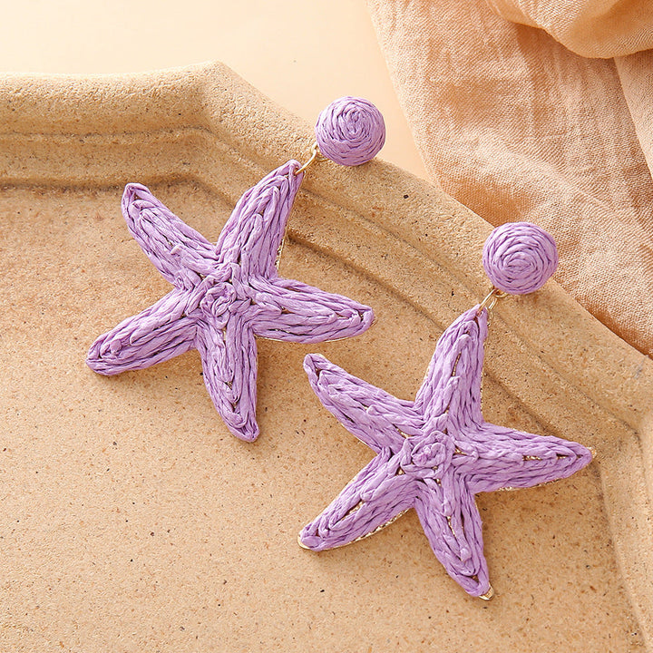 Boho hand-woven starfish earrings for seaside vacation