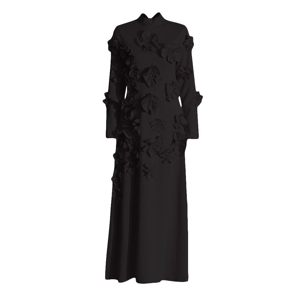 Pink Flower embellished Maxi dress 3D flower collage dress