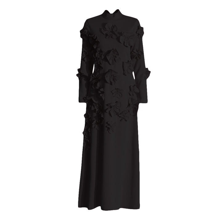 Pink Flower embellished Maxi dress 3D flower collage dress