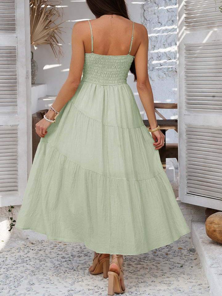 Holiday style solid color high waist slip dres