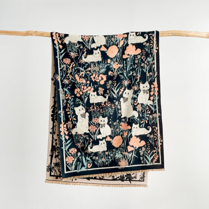 Cute cat jacquard warm scarf shawl for women