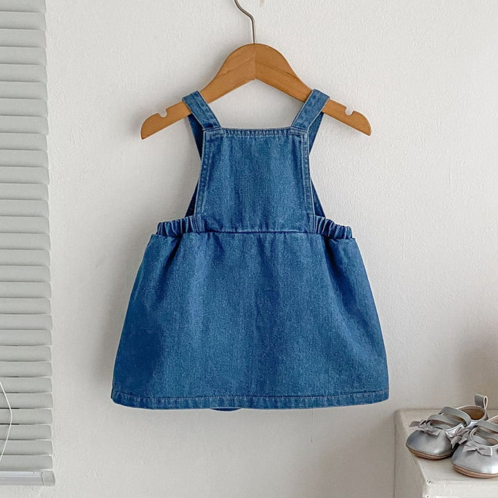 Baby denim Bear patch embroidered overalls skirt&romper