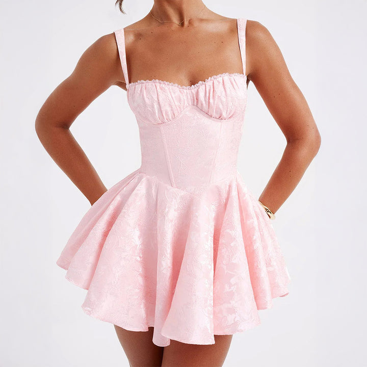 Straps Mini Puffy Bow-back evening dress