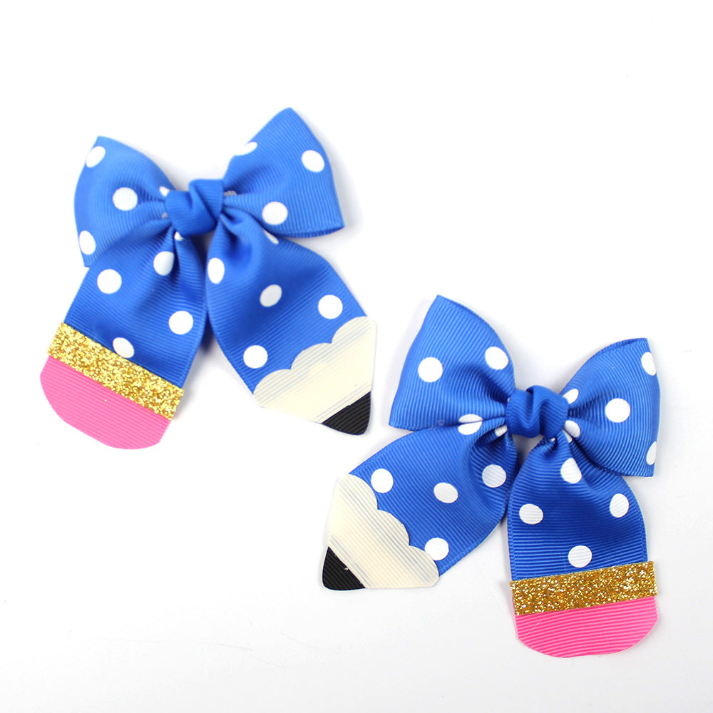 Back to school Polka dot Pencil bow hair clips