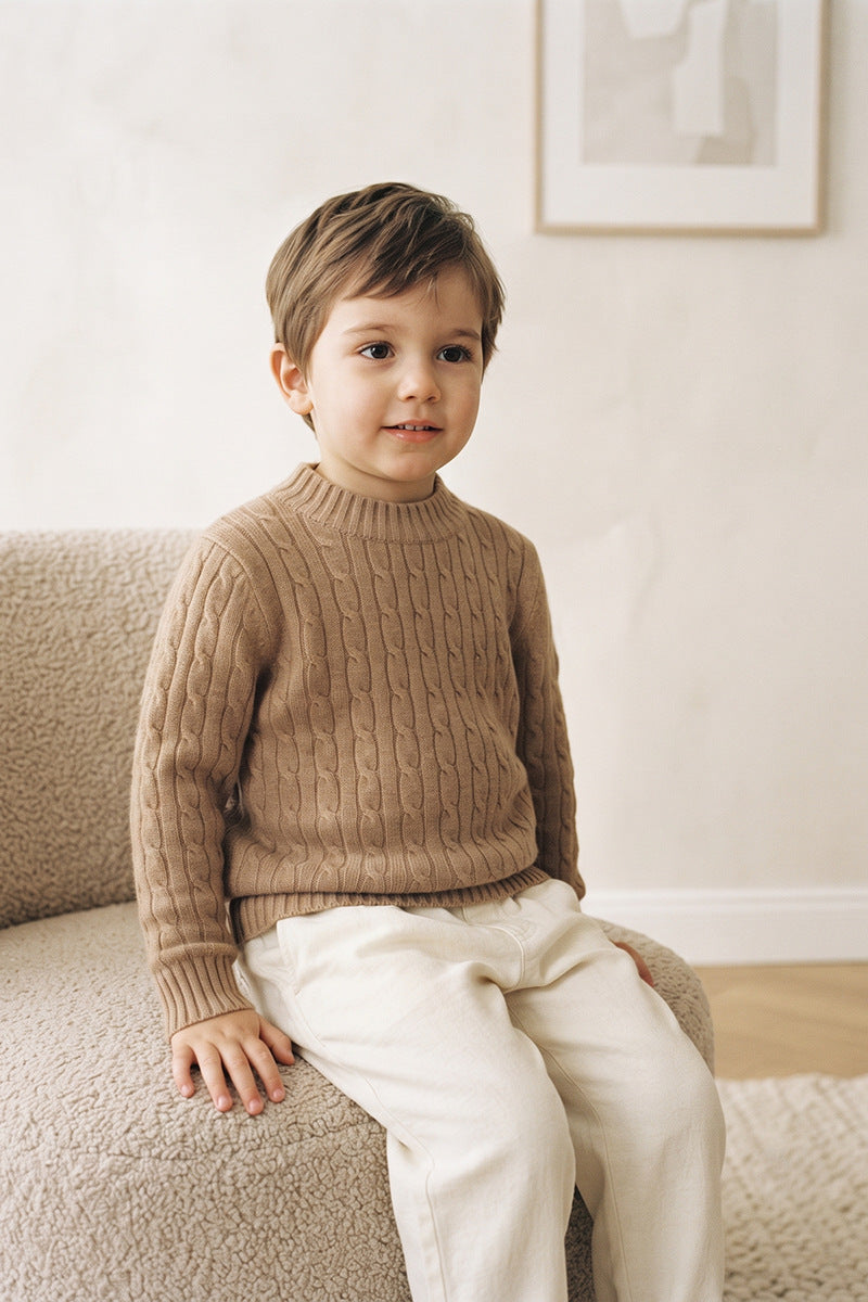 Children's Cable-Knit Soft Sweater Long-Sleeve Sweater for Boys and Girls