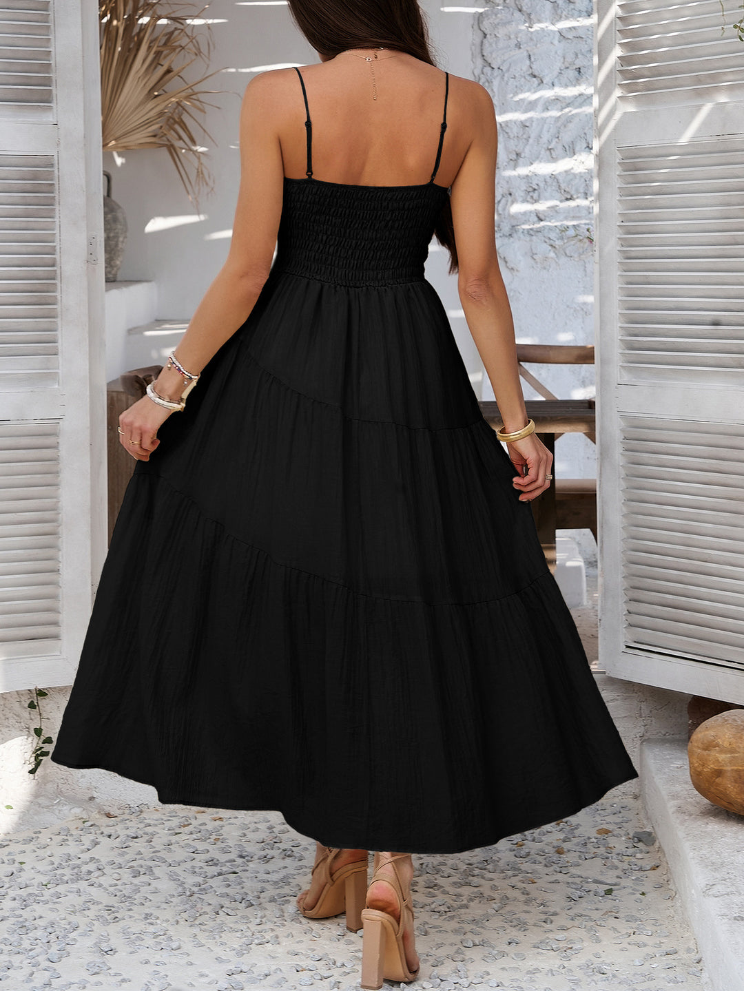 Holiday style solid color high waist slip dres