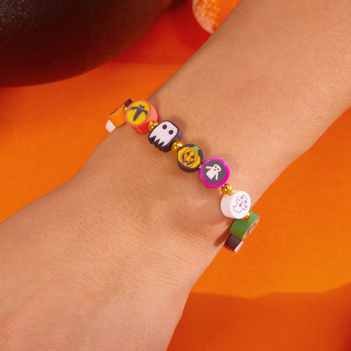 Halloween Pumpkin Ghost Contrast Color Soft Clay Bracelet-4pcs set