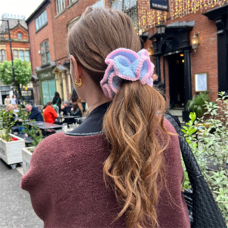 Handmade knitted intestine ruffle Lace Hair Ties For Girls