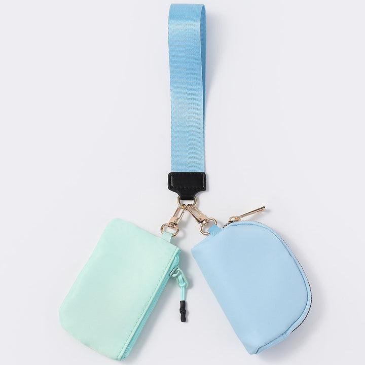 Dual Pouch Wristlet Portable Mini Coin Purse-blue