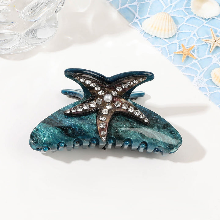 Rhinestone starfish acrylic hair shark clip
