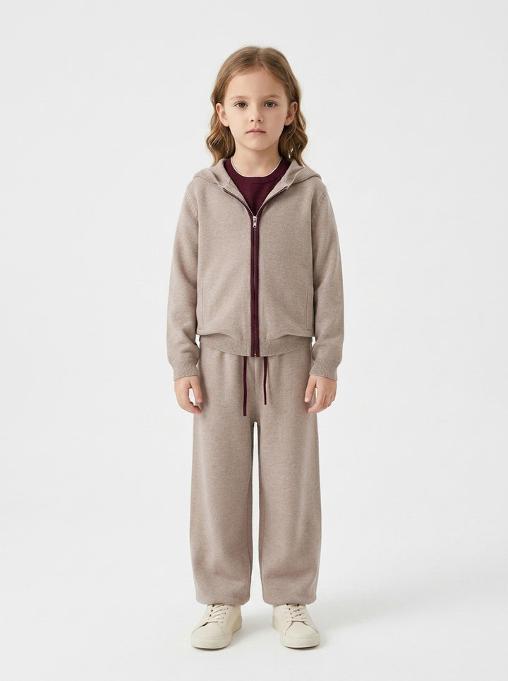 Hooded Knitted Cardigan Casual Trousers Set for Boys and Girls