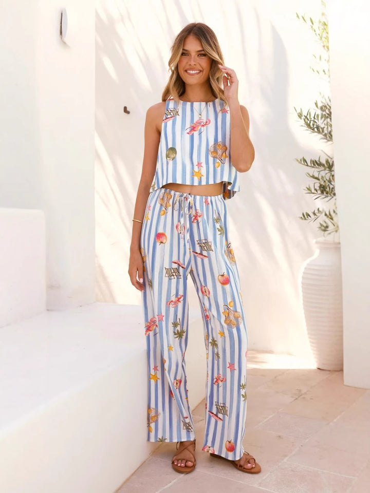 Seaside beach Sleeveless top&striped pant set