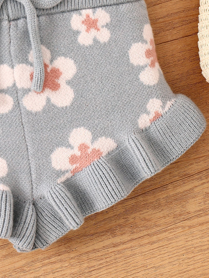 Baby girls Floral Jacquard short-sleeved knitted top&shorts set