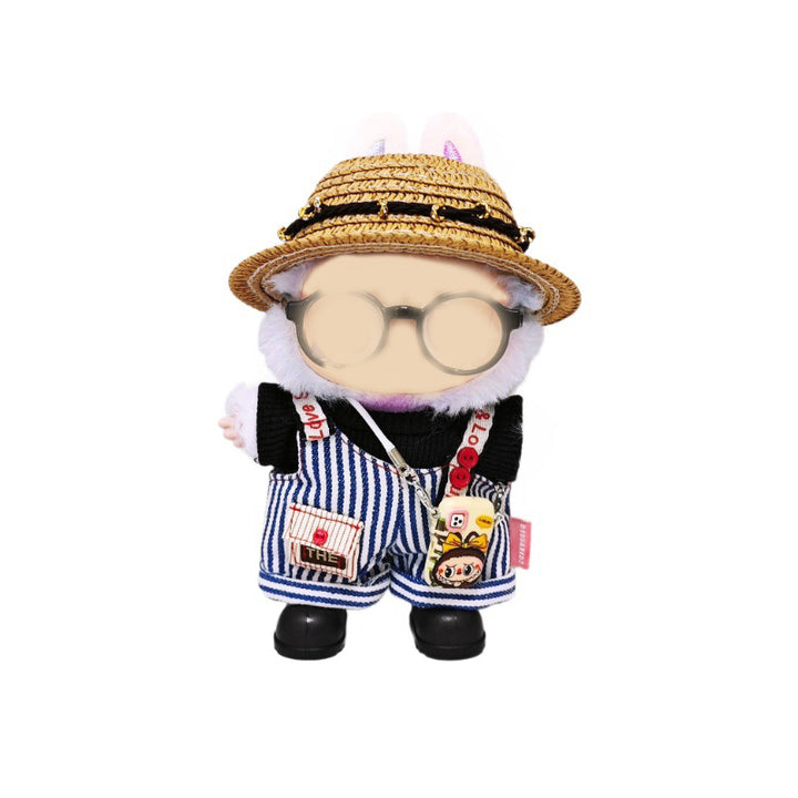 Labubu doll clothes Striped overalls T-shirt 6pcs set