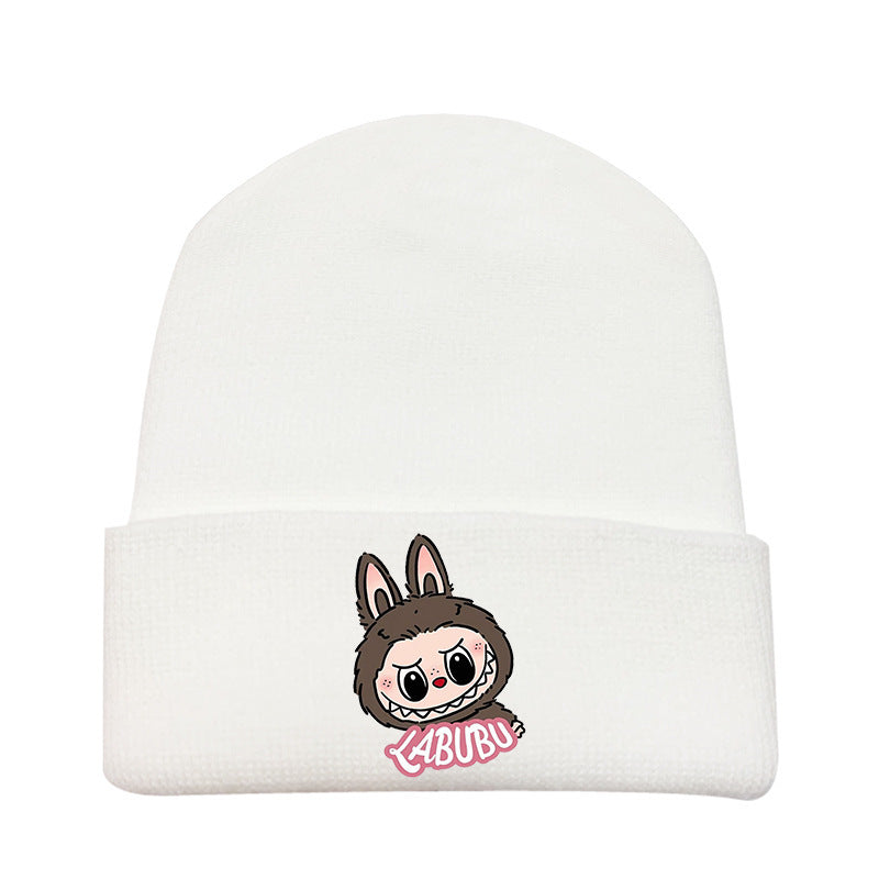 Cute monster printed knitted beanie hat-white
