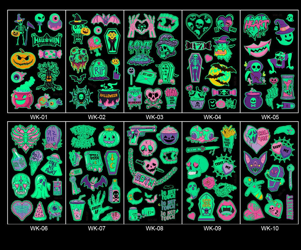 Halloween Luminous Temporary Tattoo Stickers for Kids-10 Sheets