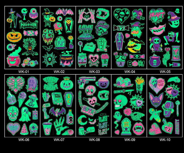 Halloween Luminous Temporary Tattoo Stickers for Kids-10 Sheets