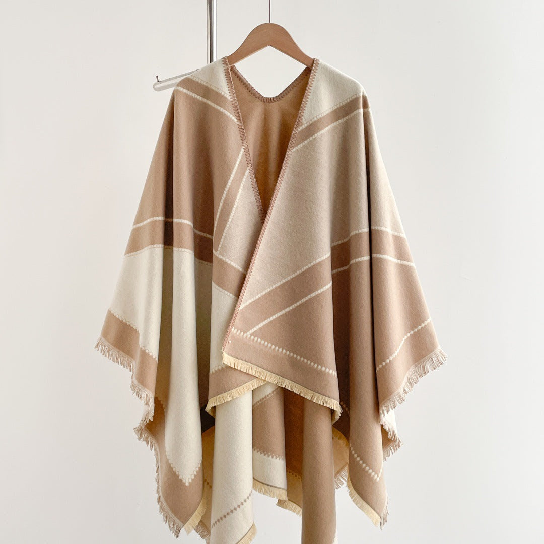 Imitation cashmere Raw edge tassels warm shawl
