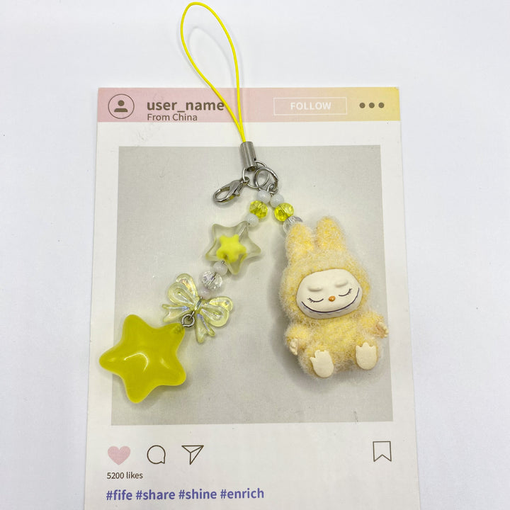 Flocked Mini Labubu stars Keychain bag pendant