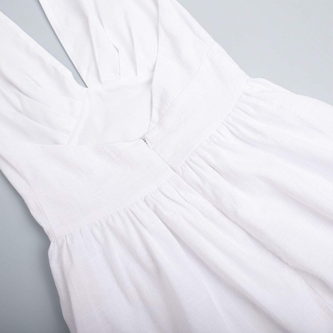 French retro v-neck halter neck pure cotton swing dress
