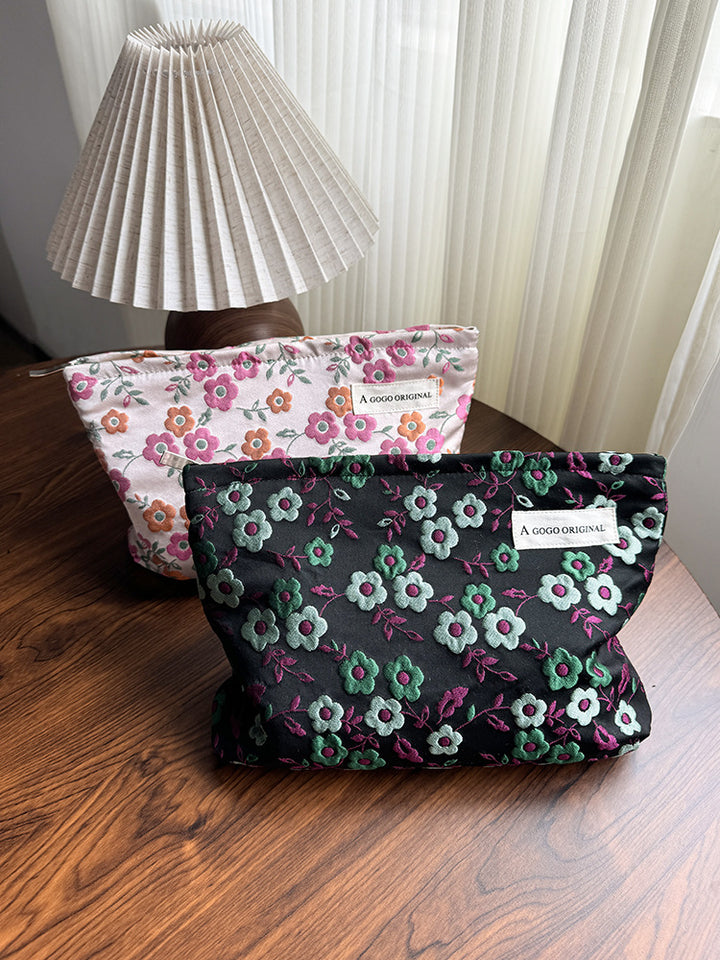 Flower Embroidered cosmetic bag travel storage bag