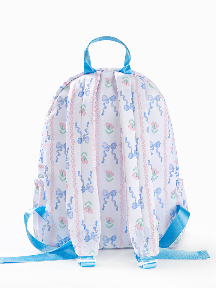 Blue Patchwork Gingham Plaid Ruffle Backpack