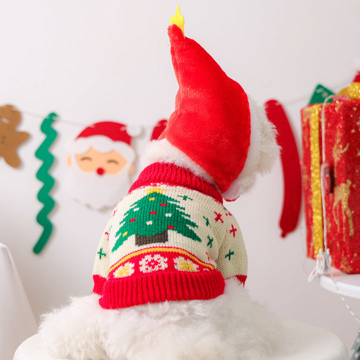 Puppy&Kitten Christmas Sweater&hat 2pcs set pet clothes