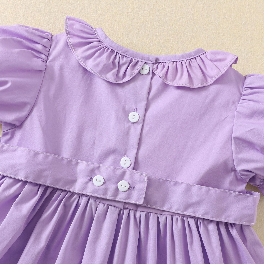 Birthday embroidery lotus leaf collar purple dress with puff sleeves