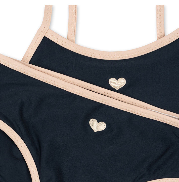 Navy heart embroidered two-piece swimsuit for girls